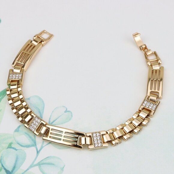 "Elegant Rose Gold Bracelet with Pave Accents and Geometric Design, XPBL0938 - Picture 1 of 13